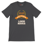 f111 merch dark-grey color t-shirt4 with lando-norris branding.