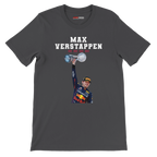f111 merch dark-grey color t-shirt4 with max-verstappen branding.