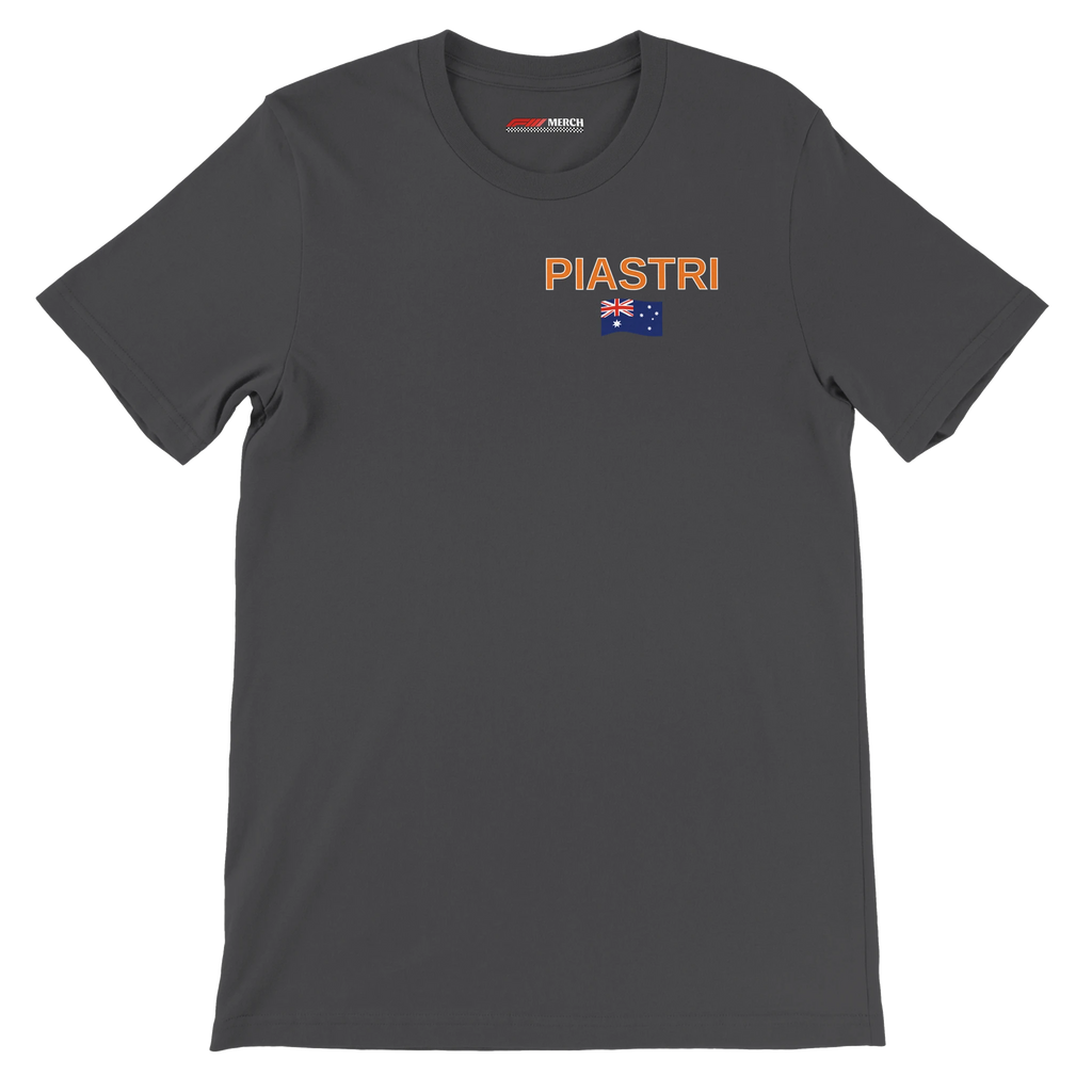 f111 merch dark-grey color t-shirt4 with oscar-piastri branding.