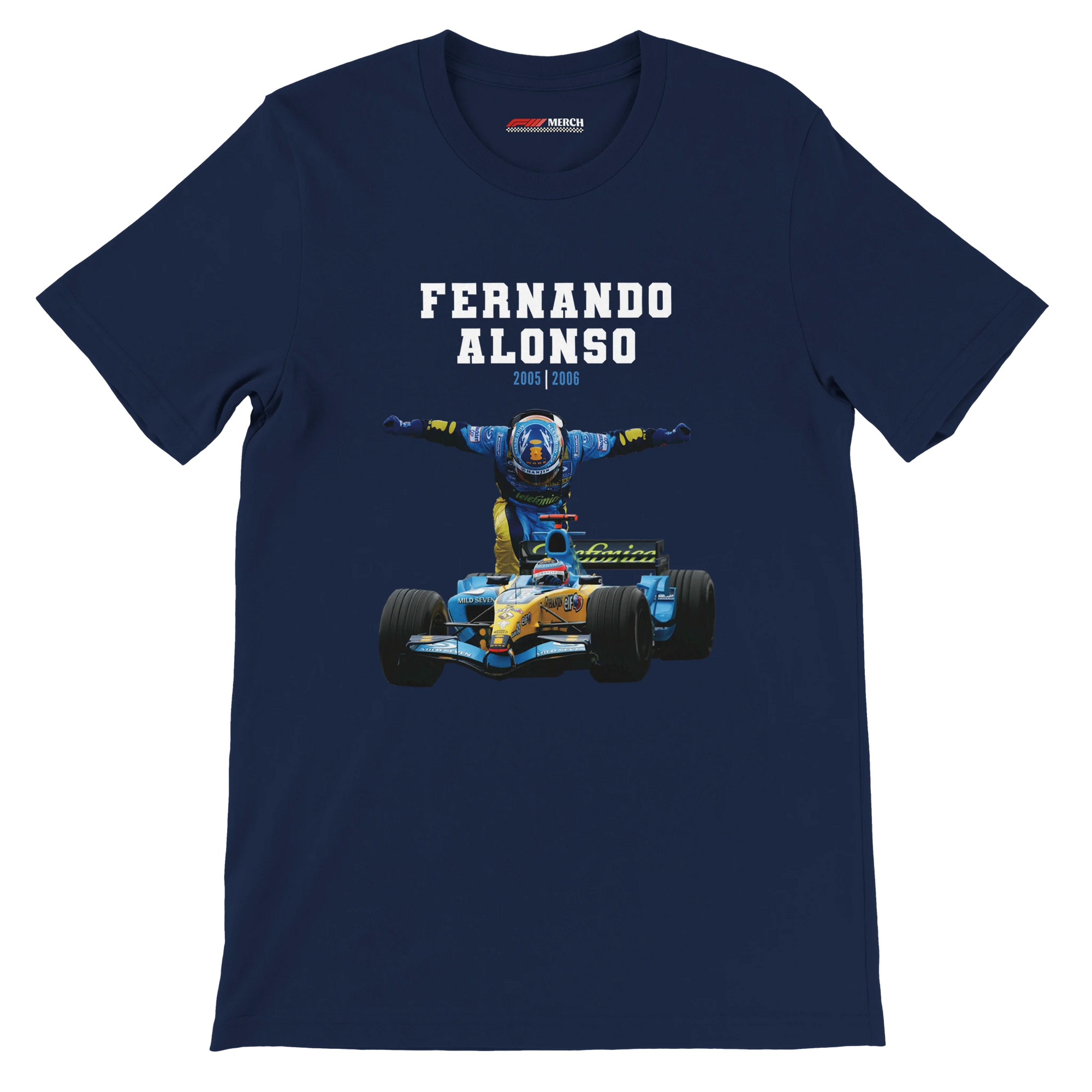 f111 merch navy color t-shirt4 with fernando-alonso branding.