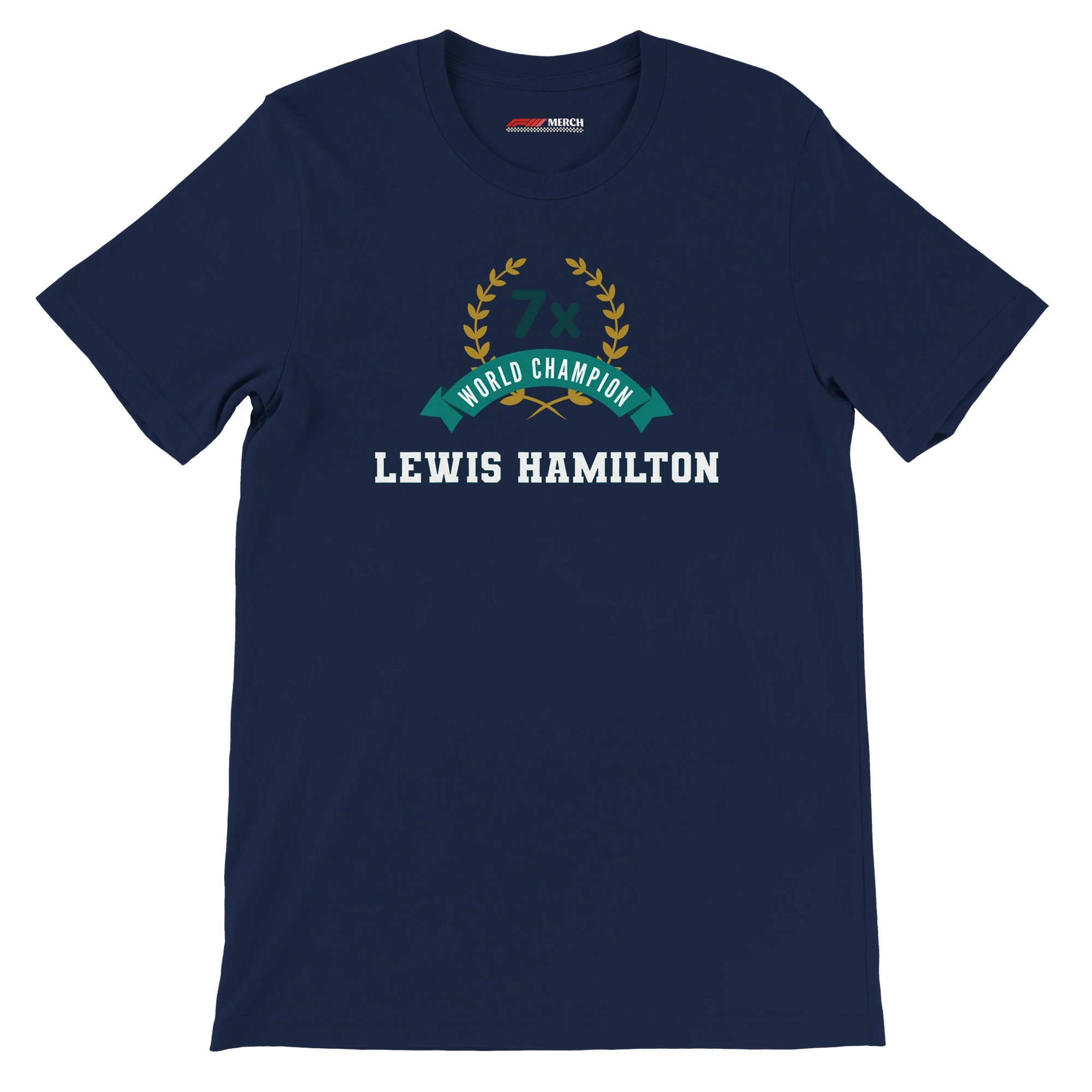 f111 merch navy color t-shirt4 with lewis-hamilton branding.