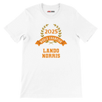 f111 merch white color t-shirt4 with lando-norris branding.