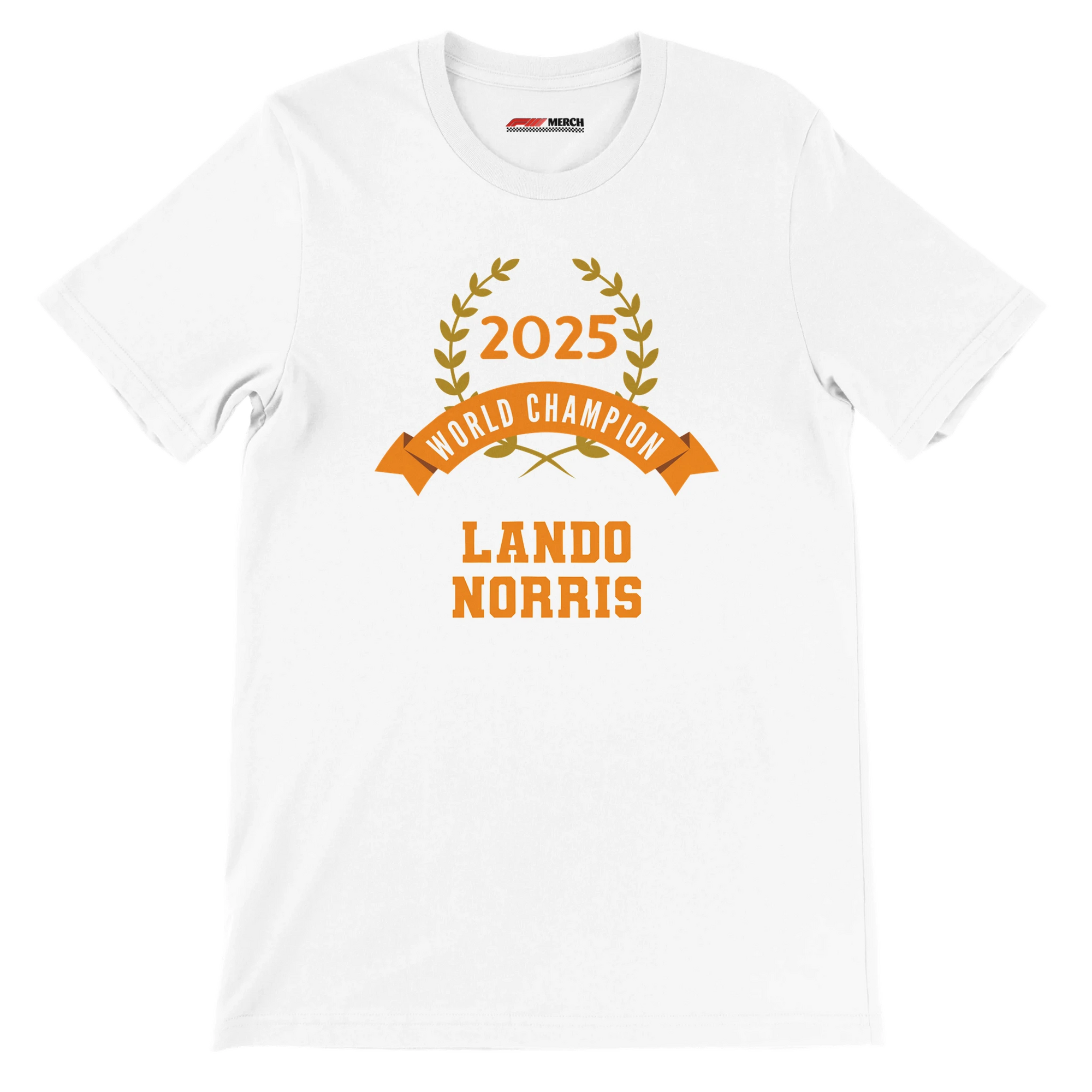 f111 merch white color t-shirt4 with lando-norris branding.