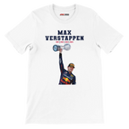 f111 merch white color t-shirt4 with max-verstappen branding.