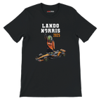 f111 merch black color t-shirt5 with lando-norris branding.