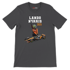 f111 merch dark-grey color t-shirt5 with lando-norris branding.