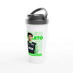 f111 merch white color travel-mug with bortoleto branding.