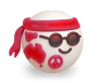 Toy figure with a pirate hat, sunglasses, and bandana on a white background