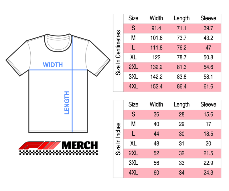 Size chart for Albon | Formula 1 Ultra Cotton Unisex Crewneck Tee